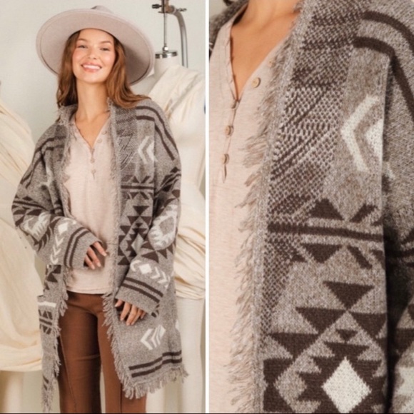 New Aztec Tribal Boho Western Ski Montana Cardigan Sweater Southwest Coat - Picture 4 of 7